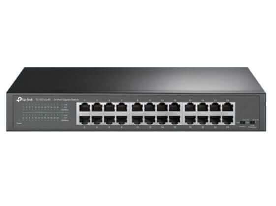 TP-LINK TL-SG1024D rack-mounted switch with 24 RJ45 Gigabit Ethernet ports.