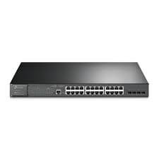 Switch TP-LINK Gigabit 24 Portas PoE+ e 4 SFP TL-SG3428MP, design frontal com portas RJ45 e SFP.