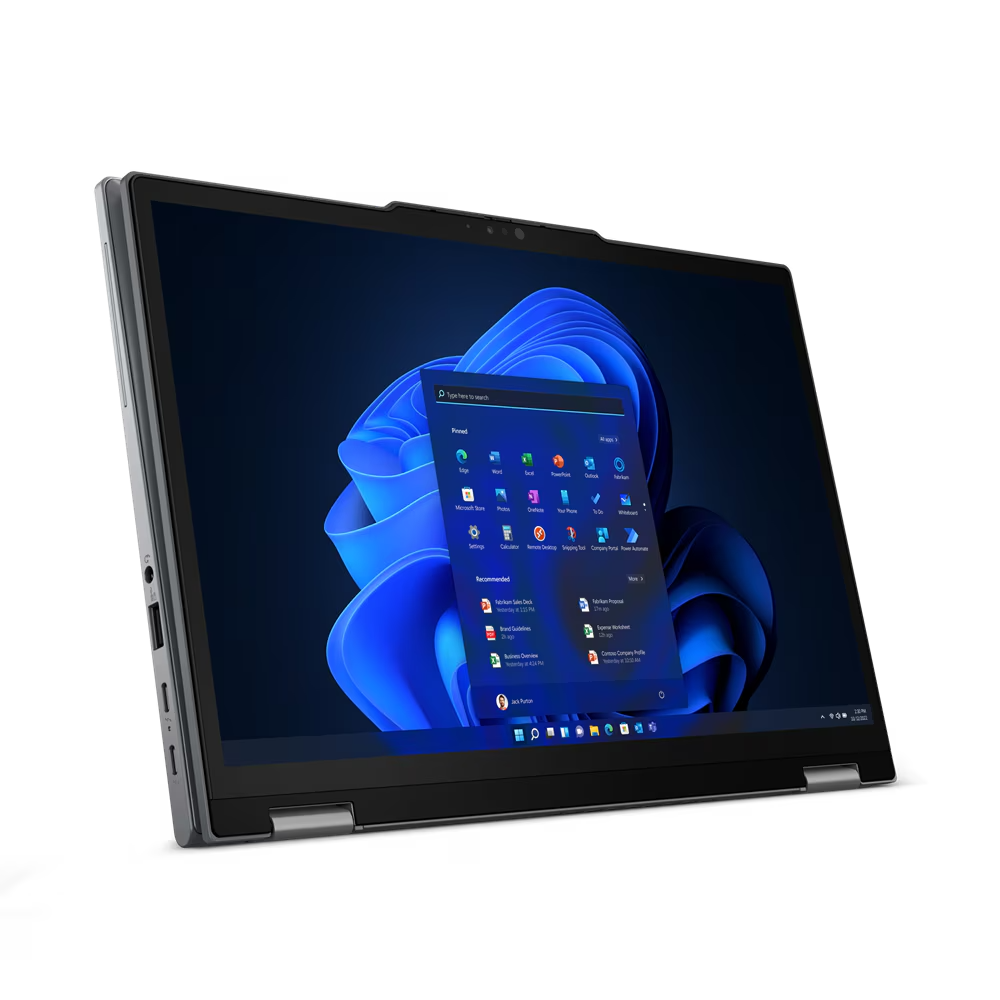 a laptop with a blue flower on the screen