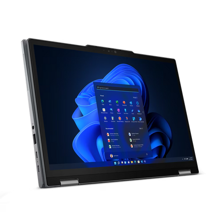 a laptop with a blue flower on the screen