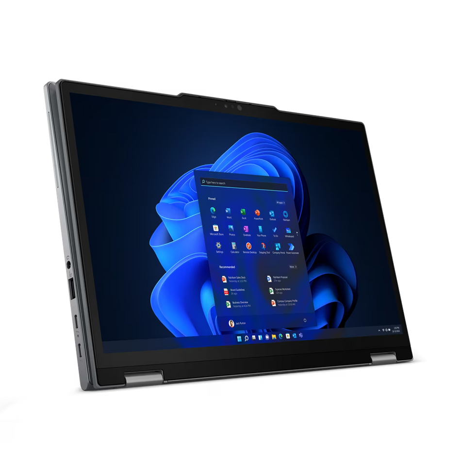 a laptop with a blue flower on the screen