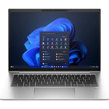 a silver laptop with a large screen displaying a blue and white interface with various icons and applications.