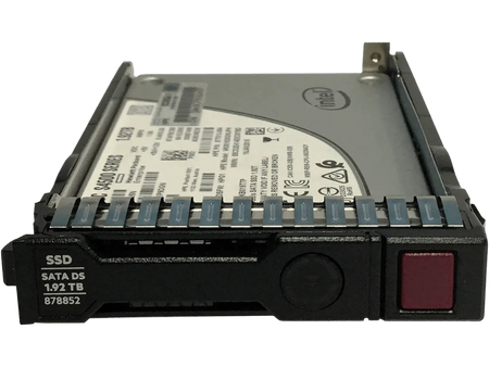 a close-up view of a black computer hard drive with a red button on the side.