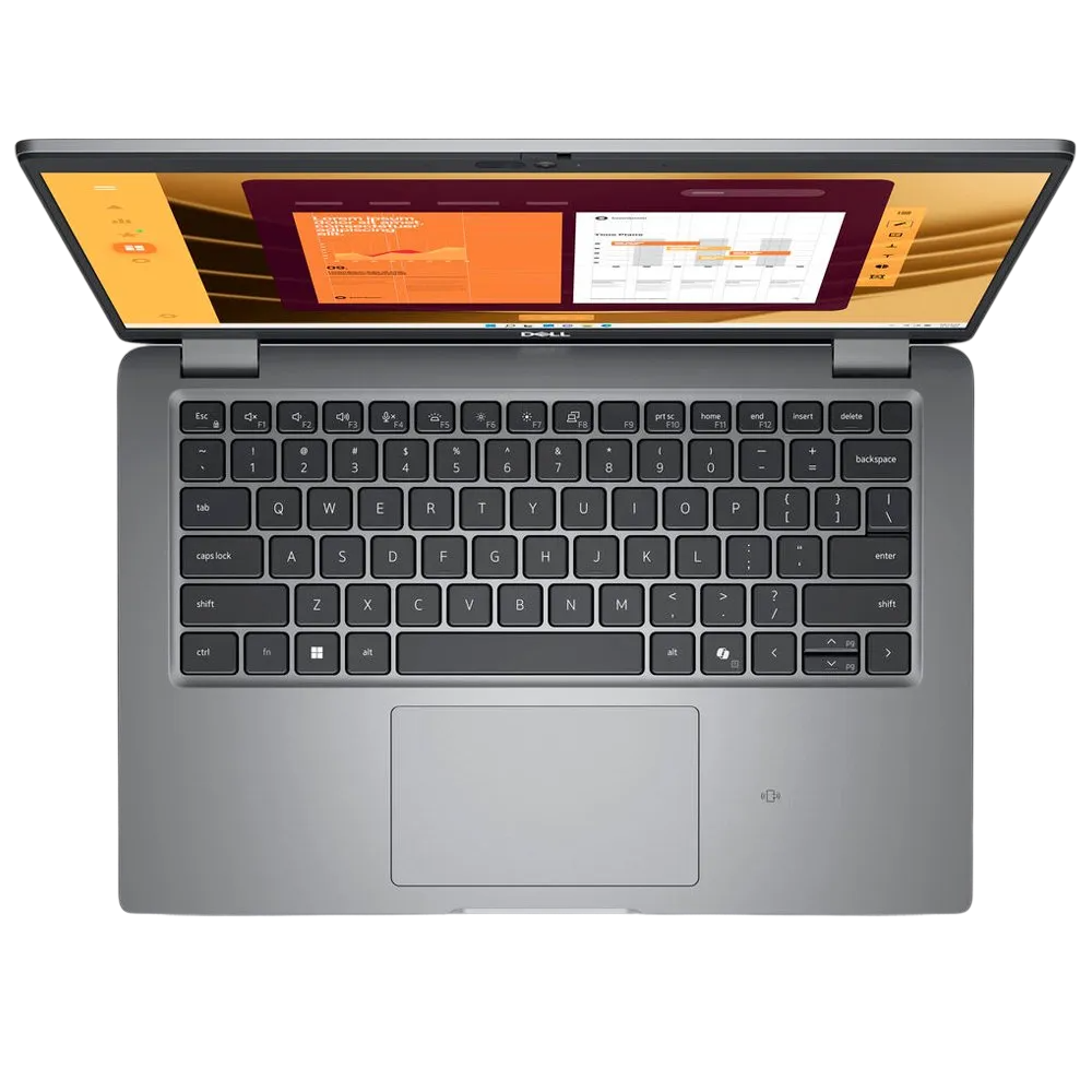 an open laptop computer with a black keyboard and a colorful screen displaying various elements.