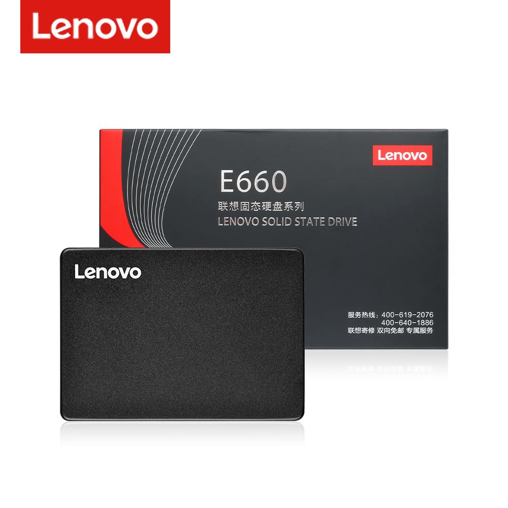 a black laptop hard drive from the Lenovo brand, with the product name and specifications visible on the packaging.