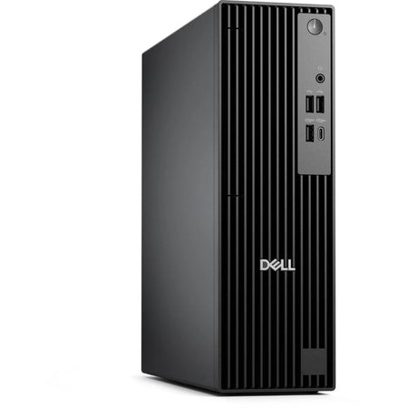 A black Dell computer tower with a vertical grille and a power button on the top.