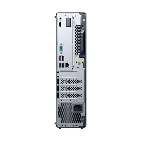 the back of a computer tower, including the central processing unit, cooling system, and various ports and connections.