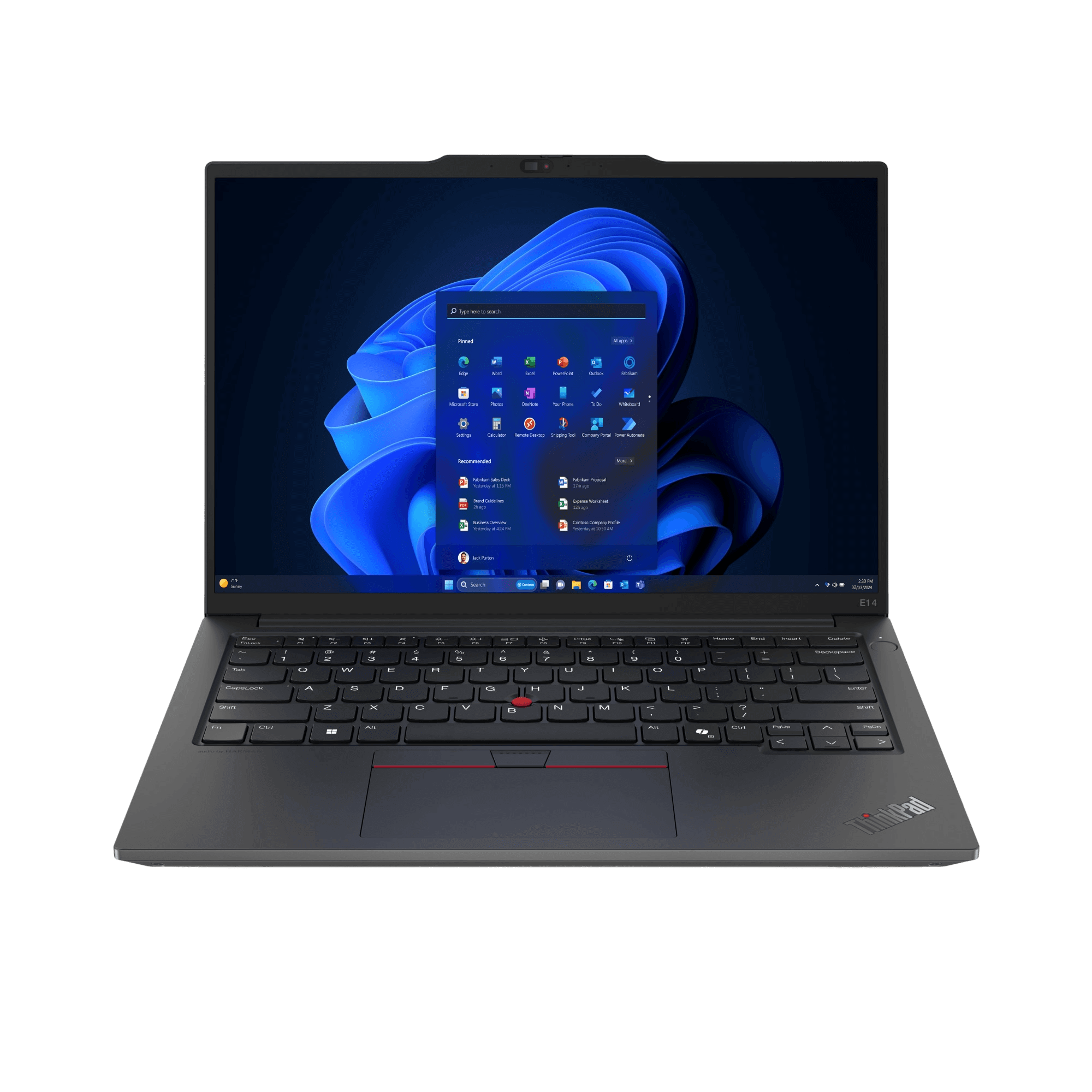 Lenovo E14 G6 laptop with Intel Core Ultra 7, 16GB RAM, 512GB SSD, running Windows 11 Pro.