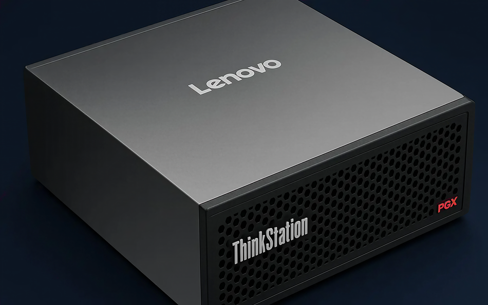 A Lenovo ThinkStation PGBX server box is shown against a dark background.