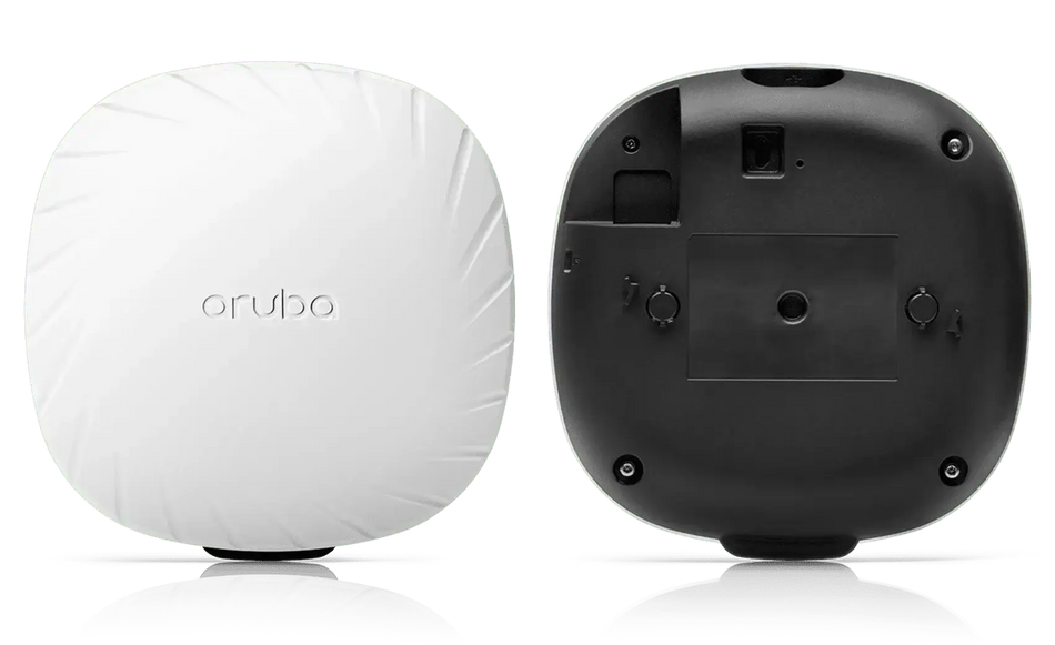 two different views of an ARUBO wireless router, with the front and back views of the device.