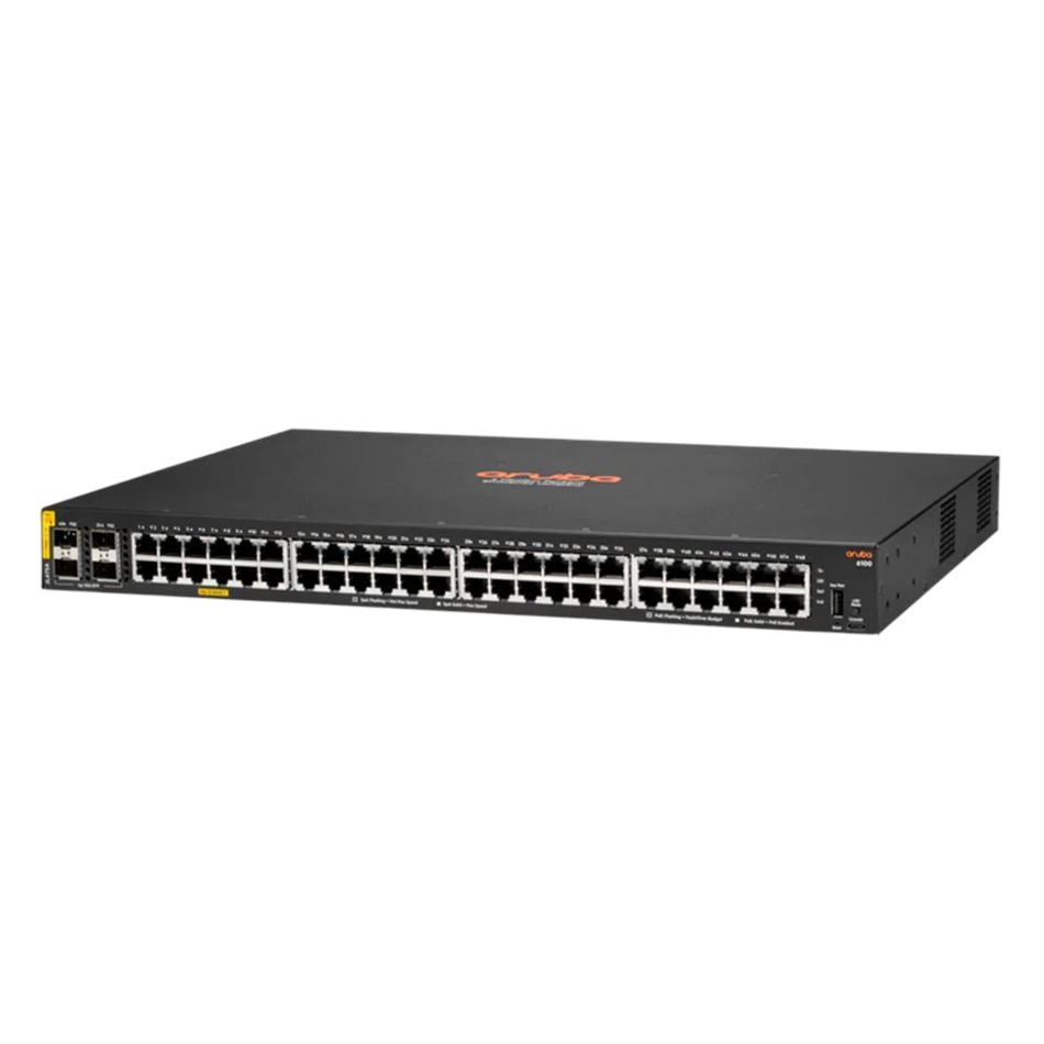 a black and gray networking device, possibly a router or switch, with multiple ports and connections visible.