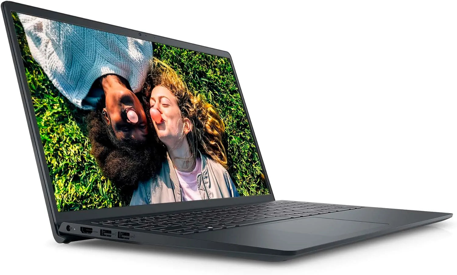 a laptop with a picture of a man kissing a woman