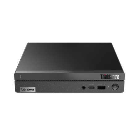 a Lenovo ThinkCentre laptop computer against a black background.