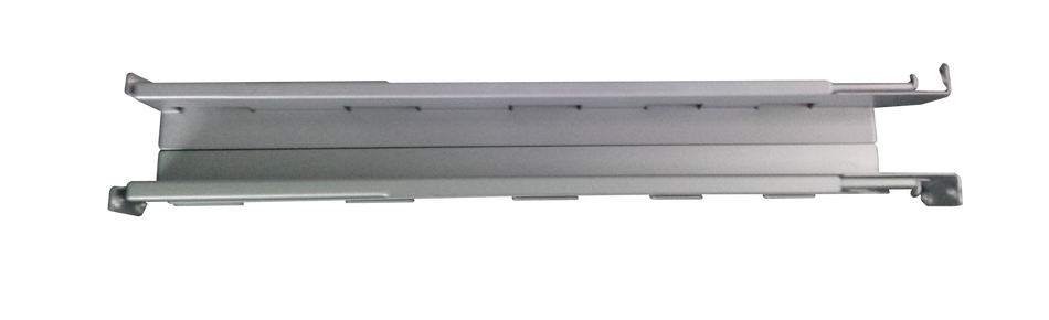 a metal shelf with a black background