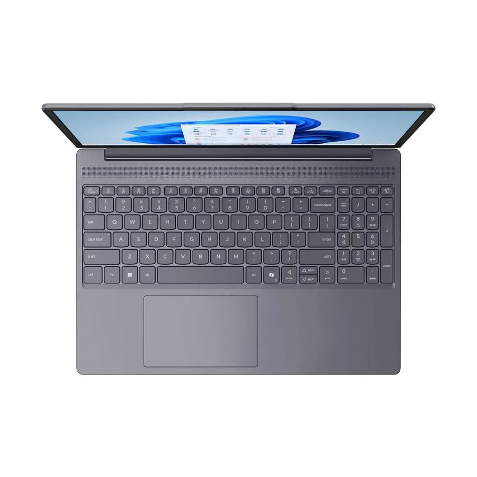 an open laptop computer with a visible keyboard and trackpad.