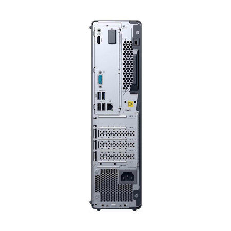 Desktop Lenovo Neo30s G5 compacto em metal cinza, com painel traseiro de portas, grades de ventilação e slots de expansão