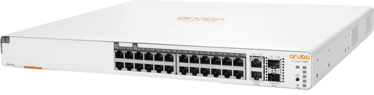 HPE Aruba Networking CX 6200F Switch with 24x 10/100/1000 BASE-T ports and 4x SFP ports.