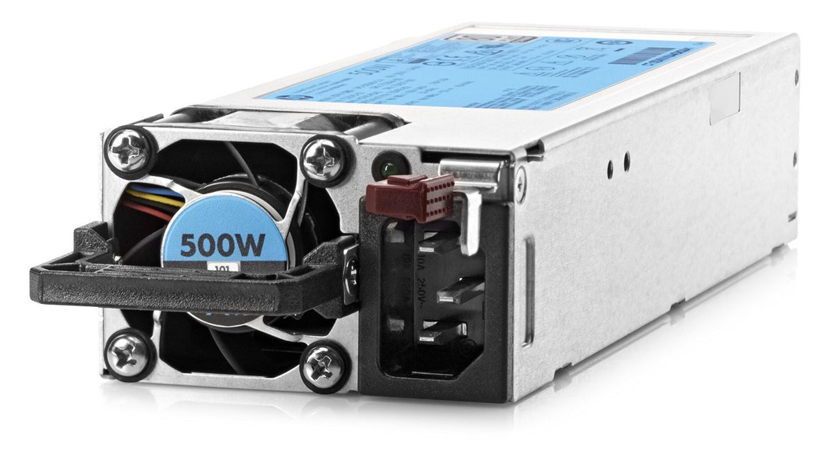 A 500W 500V power supply unit with a fan and various connectors and cables.