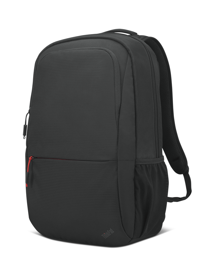 a black backpack with a red zipper