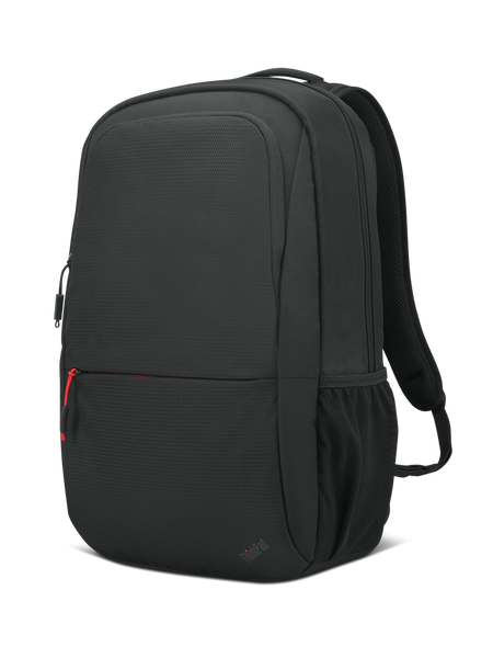 a black backpack with a red zipper