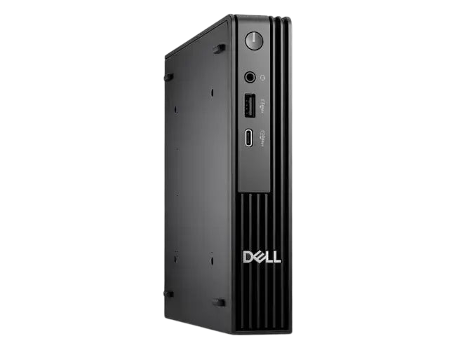 Dell Pro Micro DTDPM01 desktop PC showcasing sleek black design and port layout.