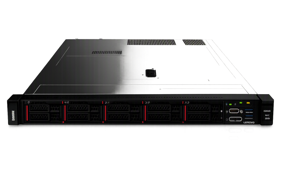 a black server rack with multiple racks and switches, all set against a dark background.