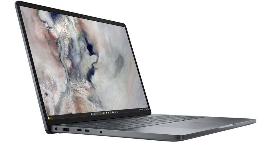 a laptop with a large, colorful, abstract wallpaper displayed on its screen.