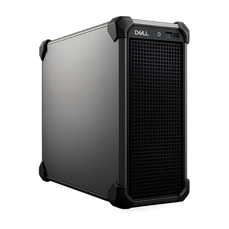 A sleek, black Dell computer tower with a textured front panel and a speaker grille.