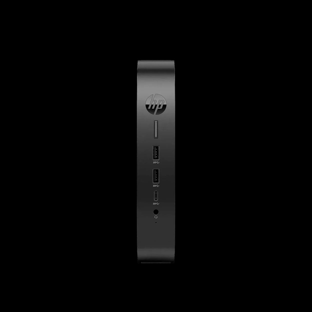 a black electronic device, possibly a computer or a charging station, with a few ports and buttons on the front.