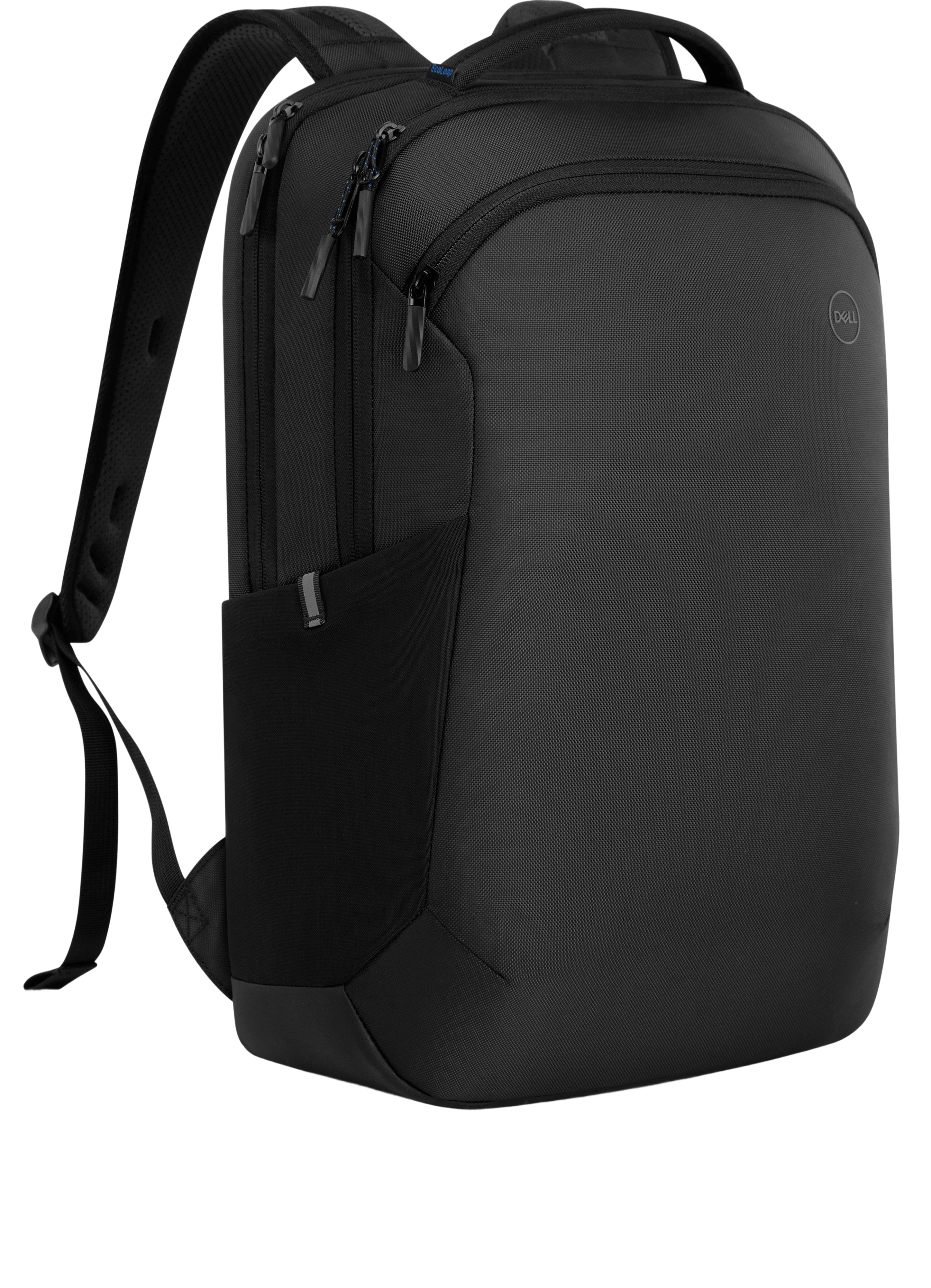 Mochila Dell CSG Pro EcoLoop, transporte de notebook 15.6", material reciclado, cor preta, tamanho compacto.