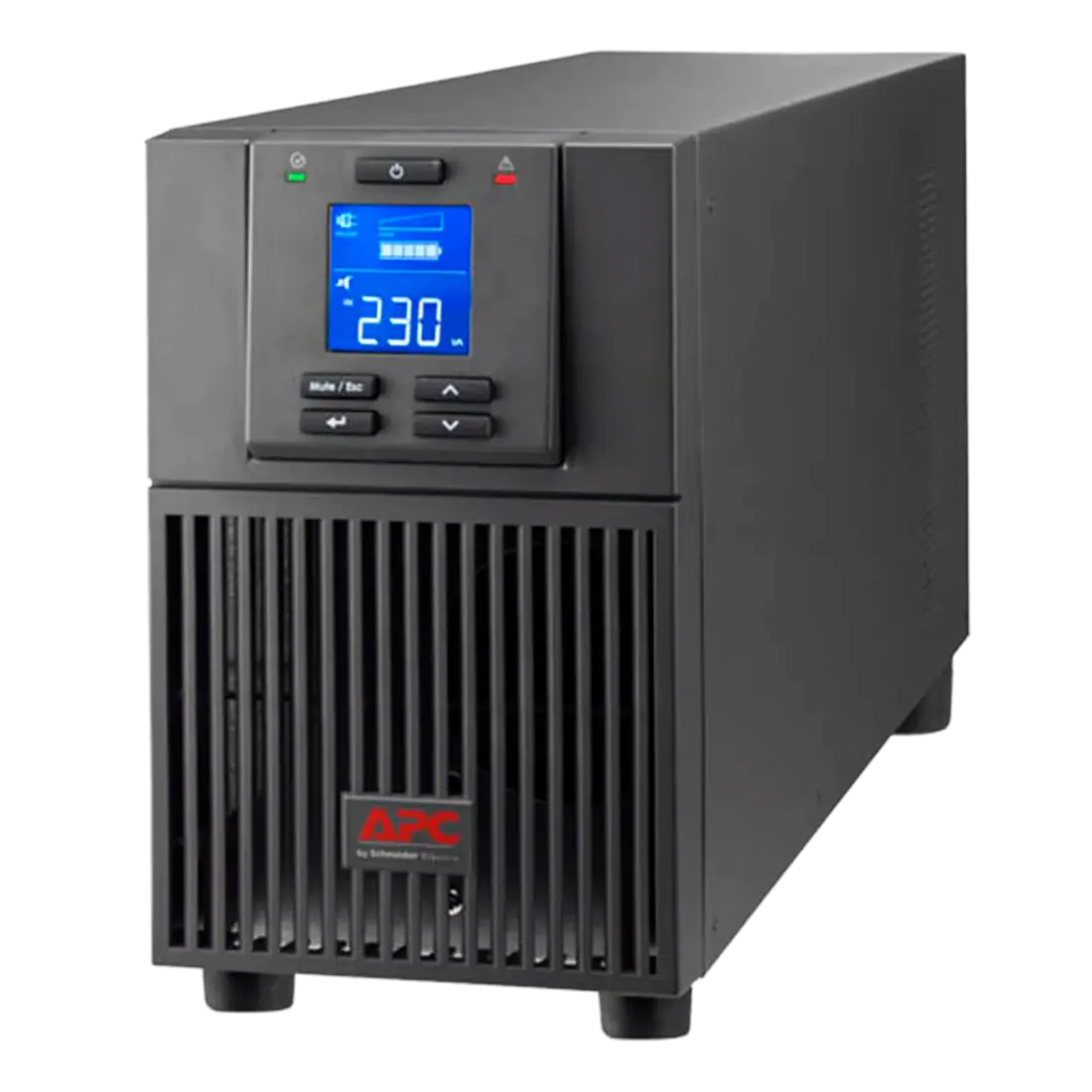 a black electrical device, likely a UPS (Uninterruptible Power Supply) or a similar power supply unit. It has a digital display and a control panel with various buttons, indicating its functionality and control capabilities.