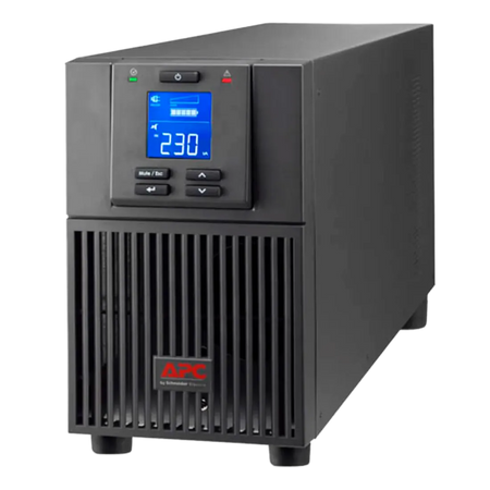 a black electrical device, likely a UPS (Uninterruptible Power Supply) or a similar power supply unit. It has a digital display and a control panel with various buttons, indicating its functionality and control capabilities.