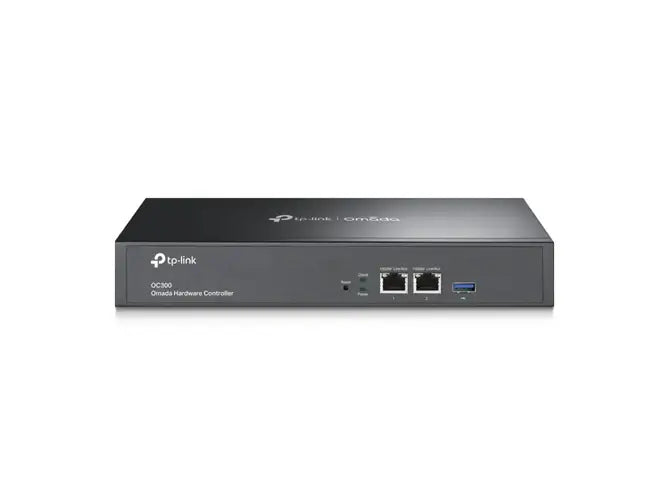 Hardware TP-LINK Omada OC300 Controller with Ethernet and USB ports for network management.