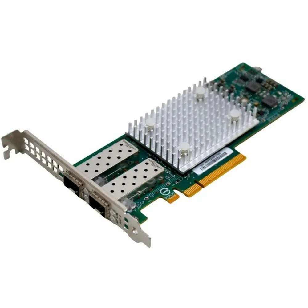Placa de Rede Dell verde com dissipador de alumínio prateado, duas portas RJ-45 e conexão PCIe dourada.