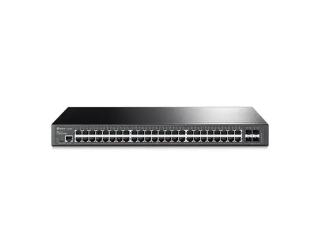 Switch TP-LINK TL-SG3452 com 48 portas RJ45 e 4 SFP, ideal para redes empresariais.