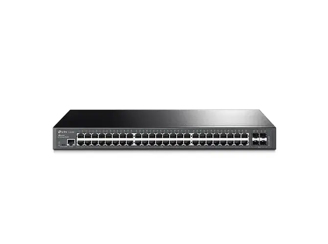 Switch TP-LINK TL-SG3452 com 48 portas RJ45 e 4 SFP, ideal para redes empresariais.