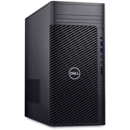 Workstation Dell Pro Max em gabinete preto fosco, com painel frontal de grade diagonal, logotipo Dell e portas laterais