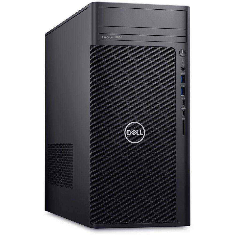 Workstation Dell Pro Max em gabinete preto fosco, com painel frontal de grade diagonal, logotipo Dell e portas laterais