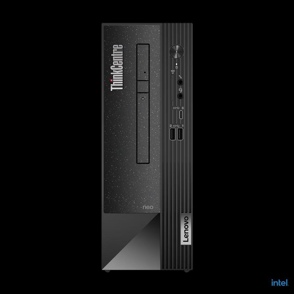 Lenovo Neo50s SFF desktop front view with ThinkCentre branding and Intel logo.
