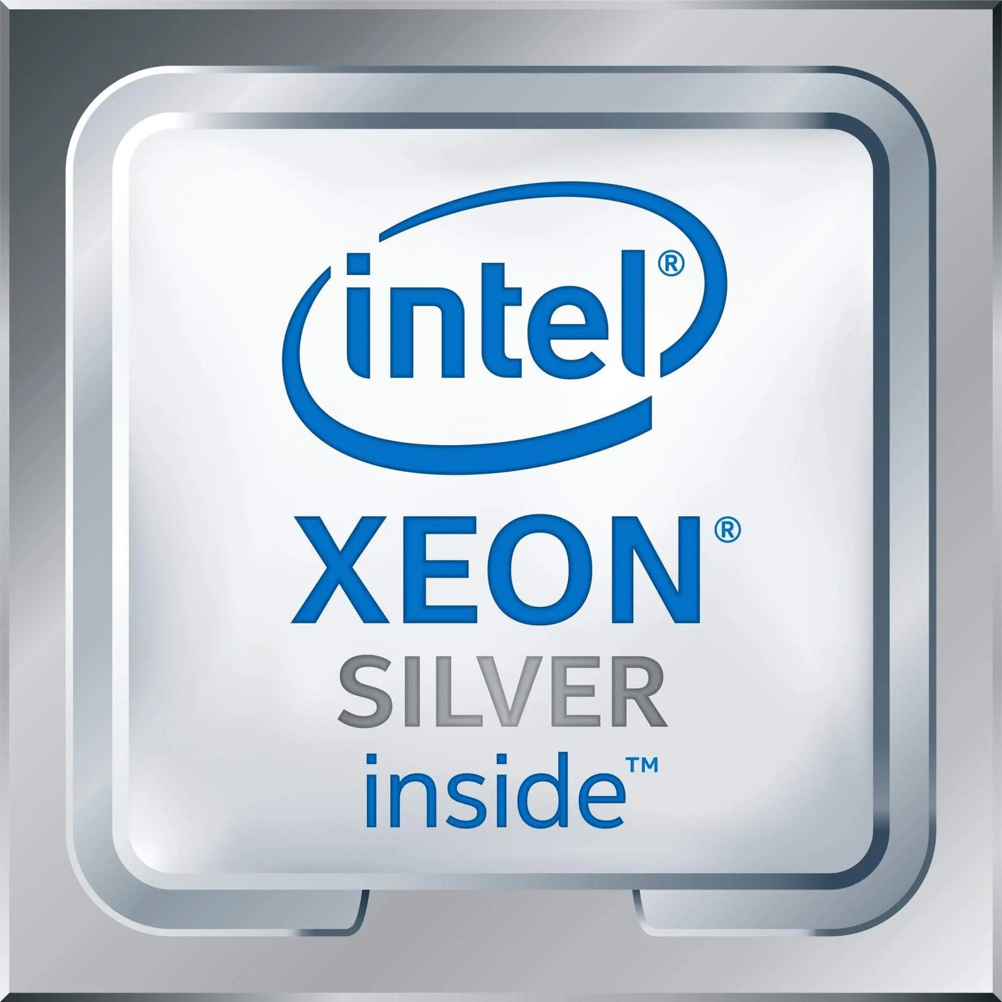 Intel Xeon Silver processor logo with branding in silver and blue colors.
